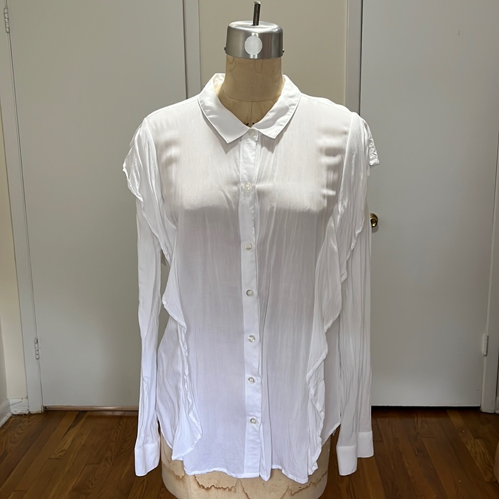 BCBG Ruffle Button Up Shirt SZ L 😍 Same Day Ship 💕